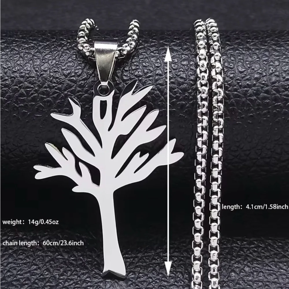 NWT Tree Life Stainless Steel Pendant Necklace Silver
